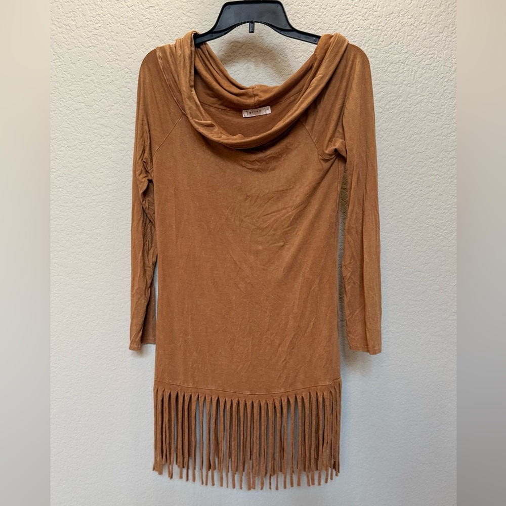 Brown Fringe Long Sleeve Dress